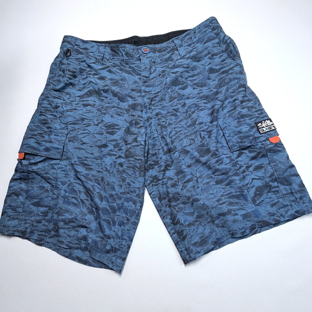 Salt Life SLX-QD Cargo Shorts Mens 30 Blue Camo Vapor Stretch Fishing
